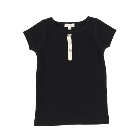 Lil Legs Black Short Sleeve Ribbed Tab Tee