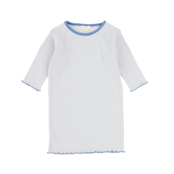 Lil Legs Pale Blue/Royal Blue Three Quarter Sleeve Contrast Edge Tee