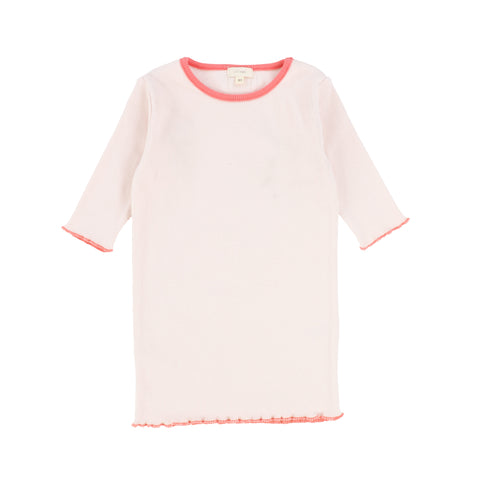 Lil Legs Pale Pink/Coral Three Quarter Sleeve Contrast Edge Tee