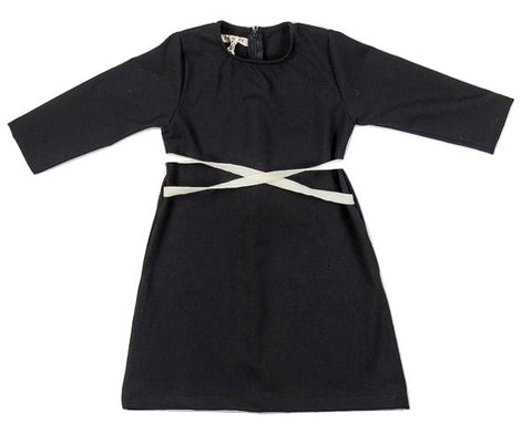 Essence Black Dress with Ivory Velvet Belt