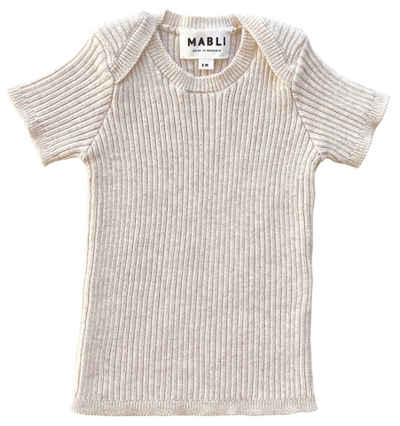 Mabli Parchment Tesni Skinny Ribbed Short Sleeve Top