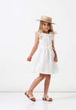 Tocoto Vintage White Belted Lace Organic Cotton Dress