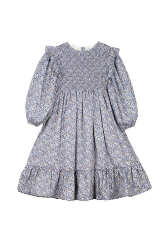 Mipounet Blue Smocked Popelin Flowers Dress