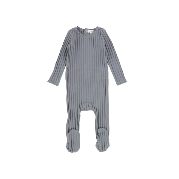 Lil Legs Muted Blue Wide Rib Footie