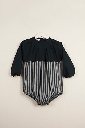 Popelin Black Romper with Pleated Neck