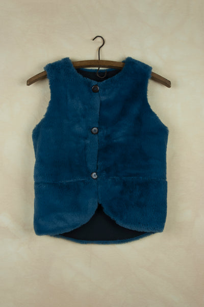 Popelin Blue Faux Fur Vest