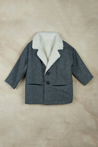 Popelin Black Herringbone Coat