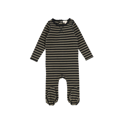 Lil Legs Olive & Black Stripe Classic Ribbed Footie