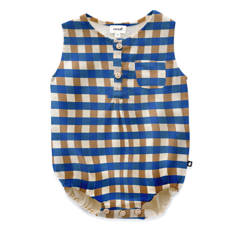 Oeuf Blue Gingham Pocket Romper