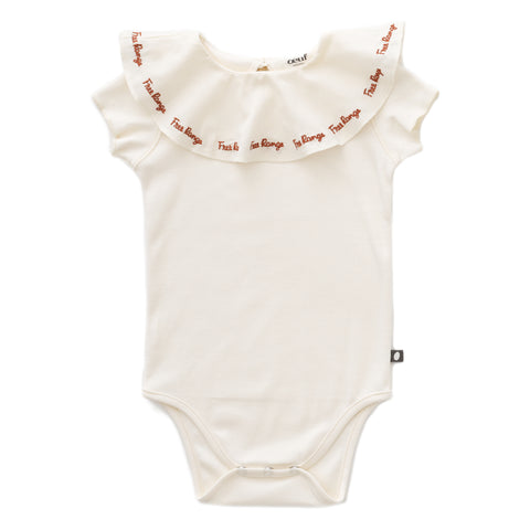 Oeuf Red Embroidered Ruffle Collar Onesie