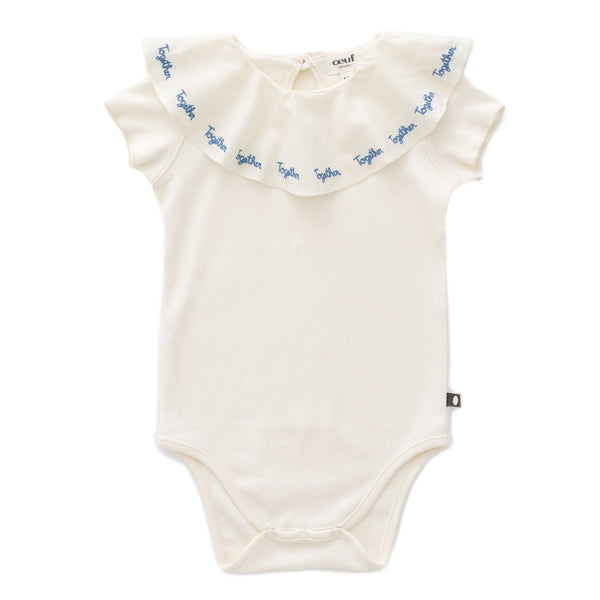 Oeuf Blue Embroidered Ruffle Collar Onesie