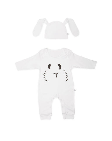 Petit Patch Hoppy Bunny Onesie in Sugar White