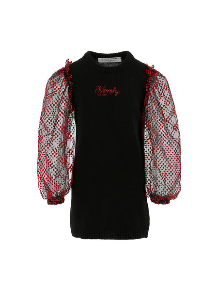 Philosophy Black/RedPolka Dot Tulle Knit Dress