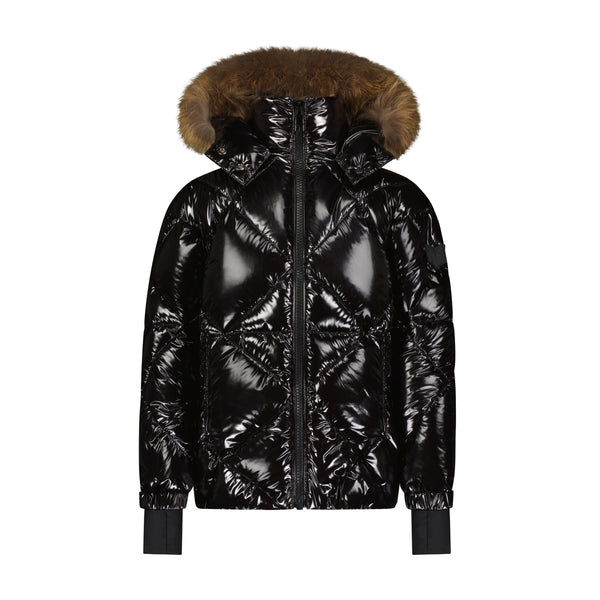 Scotch Bonnet Shiny Black Quilted Coat