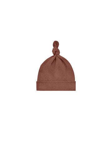 Quincy Mae Pecan Ribbed Knotted Baby Hat