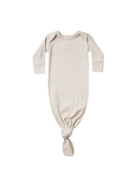 Quincy Mae Ash Stripe Ribbed Knotted Baby Gown