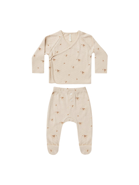 Quincy Mae Ditsy Clay Pointelle Wrap Top + Pant Set