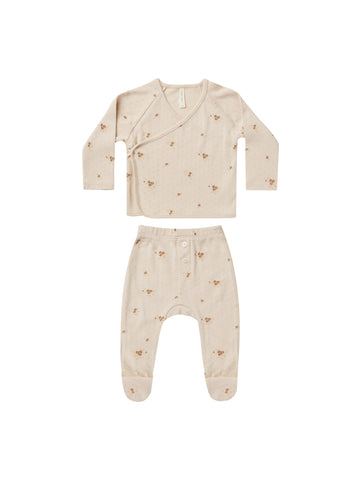 Quincy Mae Ditsy Clay Pointelle Wrap Top + Pant Set