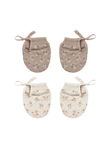 Quincy Mae Truffle Floral & Blush floral No Scratch Mittens Set
