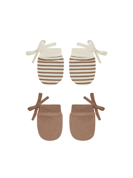 Quincy Mae Cocoa Stripe & Cocoa No Scratch Mittens Set