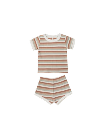 Quincy Mae Summer Stripe Ribbed Shortie Set