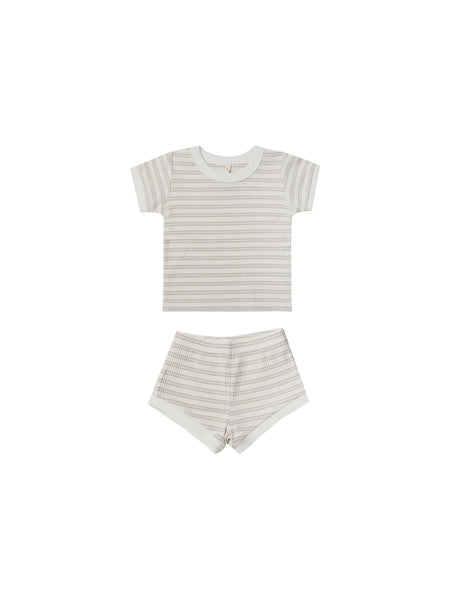 Quincy Mae Silver Stripe Ribbed Shortie Set