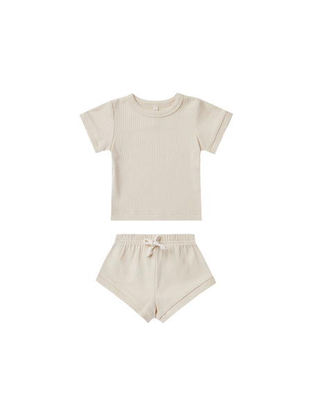 Quincy Mae Natural Ribbed Shortie Set