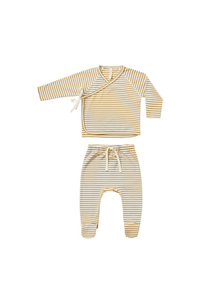Quincy Mae Gold Stripe Kimono Top + Footed Pant Set