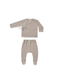 Quincy Mae Cocoa Stripe Wrap Top + Footed Pant Set
