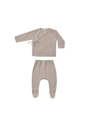 Quincy Mae Cocoa Stripe Wrap Top + Footed Pant Set