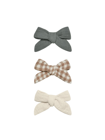 Quincy Mae Dusk Cocoa Gingham Natural Bow Set