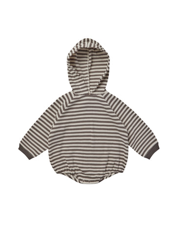 Quincy Mae Charcoal Stripe Waffle Hooded Bubble Romper