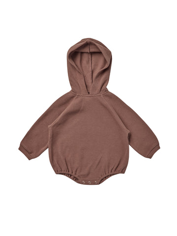 Quincy Mae Pecan Waffle Hooded Bubble Romper