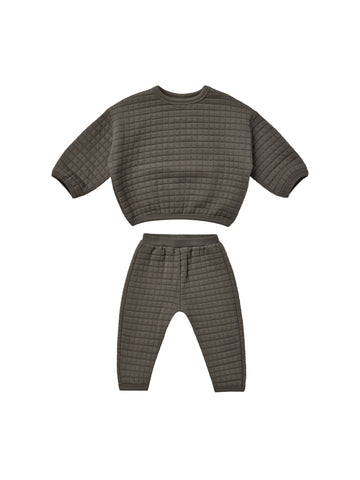 Quincy Mae Charcoal Quilted Sweater + Pant Set