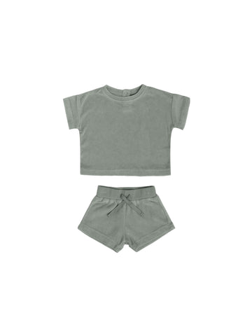 Quincy Mae Sea Green Terry Tee + Short Set