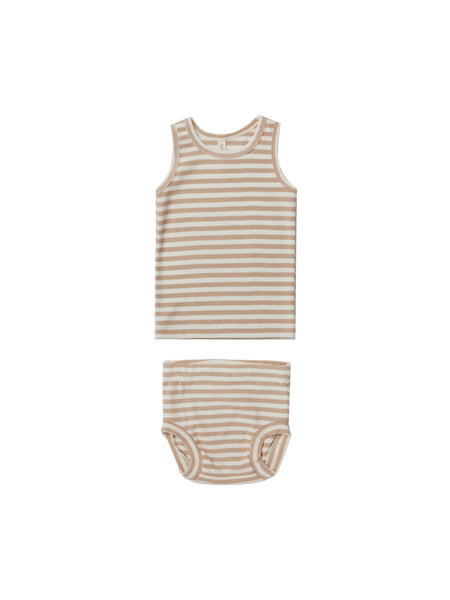 Quincy Mae Latte Stripe Ribbed Tank + Bloomer Set