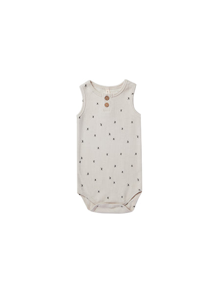 Quincy Mae Silver Criss Cross Henley Bodysuit