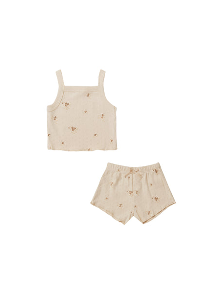 Quincy Mae Ditsy Clay Pointelle Tank & Shortie Set