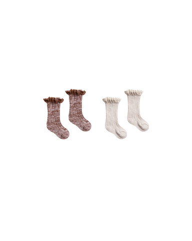 Rylee & Cru Wine & Stone Frill Chunky Knit Socks Set