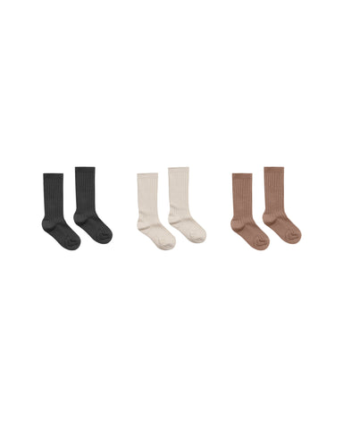 Rylee & Cru Mocha Natural Black Ribbed Socks Pack