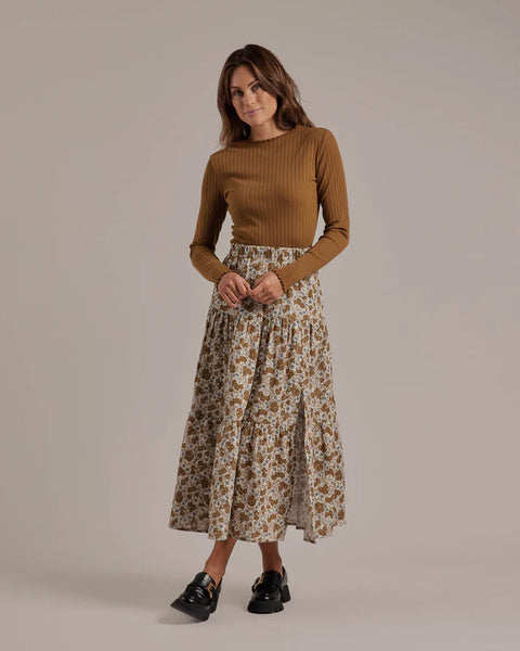 Rylee & Cru Womens Gardenia Tiered Midi Skirt