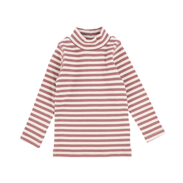 Lil Legs Rosewood & Stone Striped Ribbed Mock Neck
