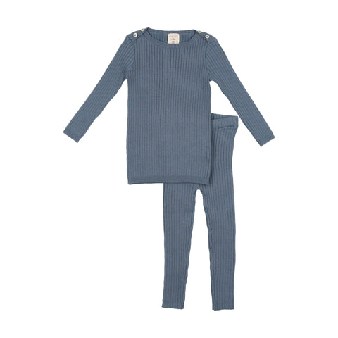 Lil Legs Blue Rib Knit Long Set