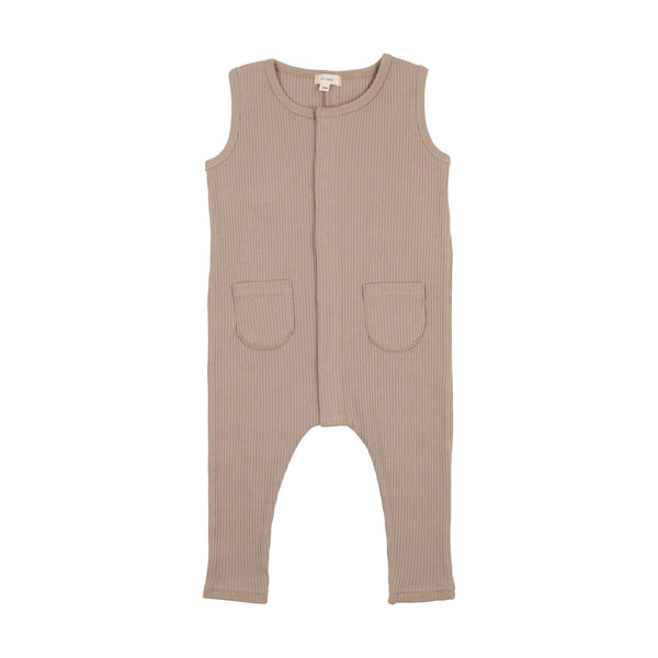 Lil Legs Tan Long Rib Pocket Romper