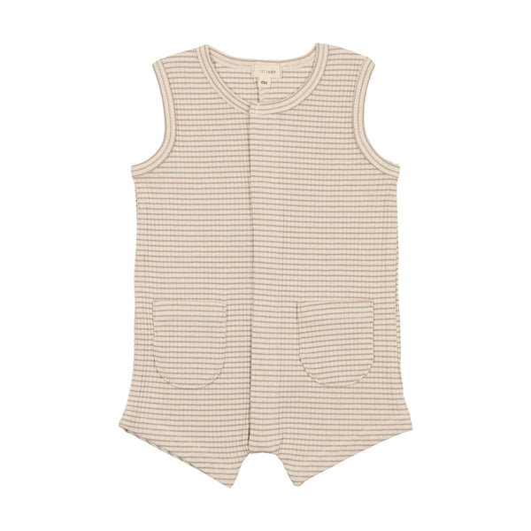 Lil Legs Tan Stripe Short Rib Pocket Romper