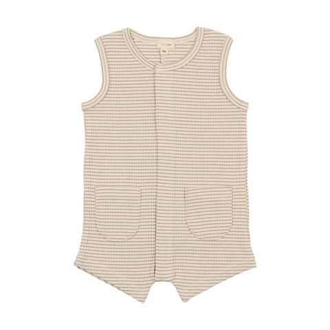 Lil Legs Tan Stripe Short Rib Pocket Romper