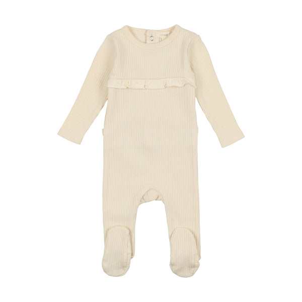 Lil Legs Cream Ruffle Ribbed Footie