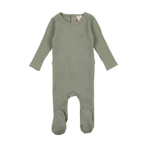 Lil Legs Green Star Ribbed Footie
