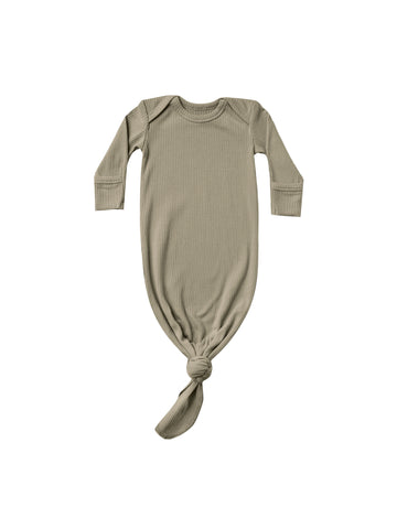 Quincy Mae Olive Ribbed Knotted Baby Gown