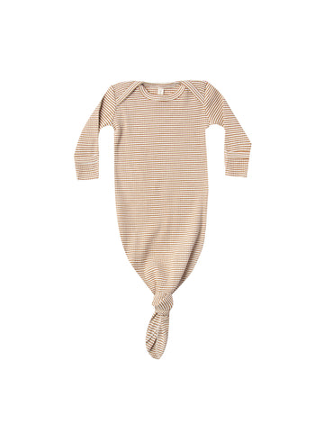 Quincy Mae Walnut Stripe Ribbed Knotted Baby Gown